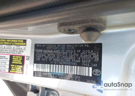 2021 Toyota Camry Se из США, поврежденный, VIN 4T1G11AK2MU427465